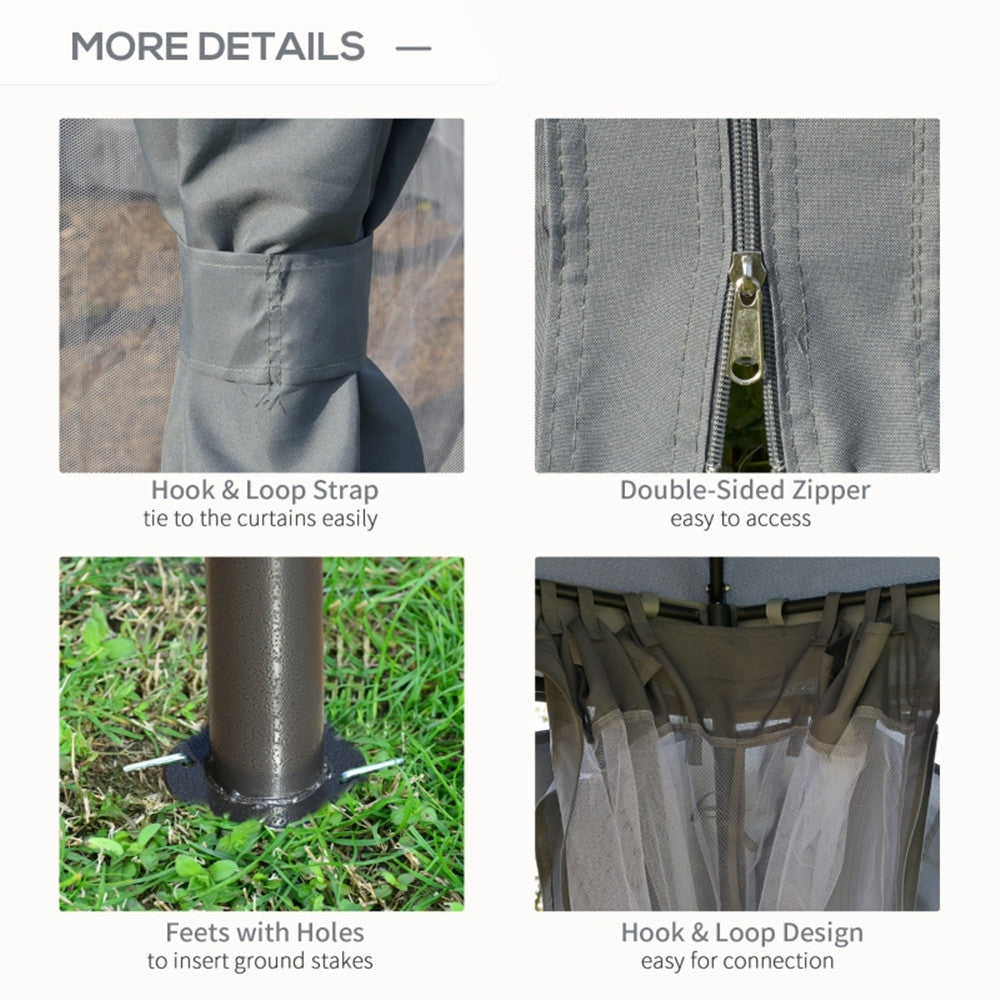 144x144 Inch Round Outdoor Gazebo, Patio Dome Gazebo Canopy Shelter with Double Roof, Netting Sidewalls and Curtains, Zippered Doors Grey AS ( Amazon Shipping)(Prohibited by WalMart)