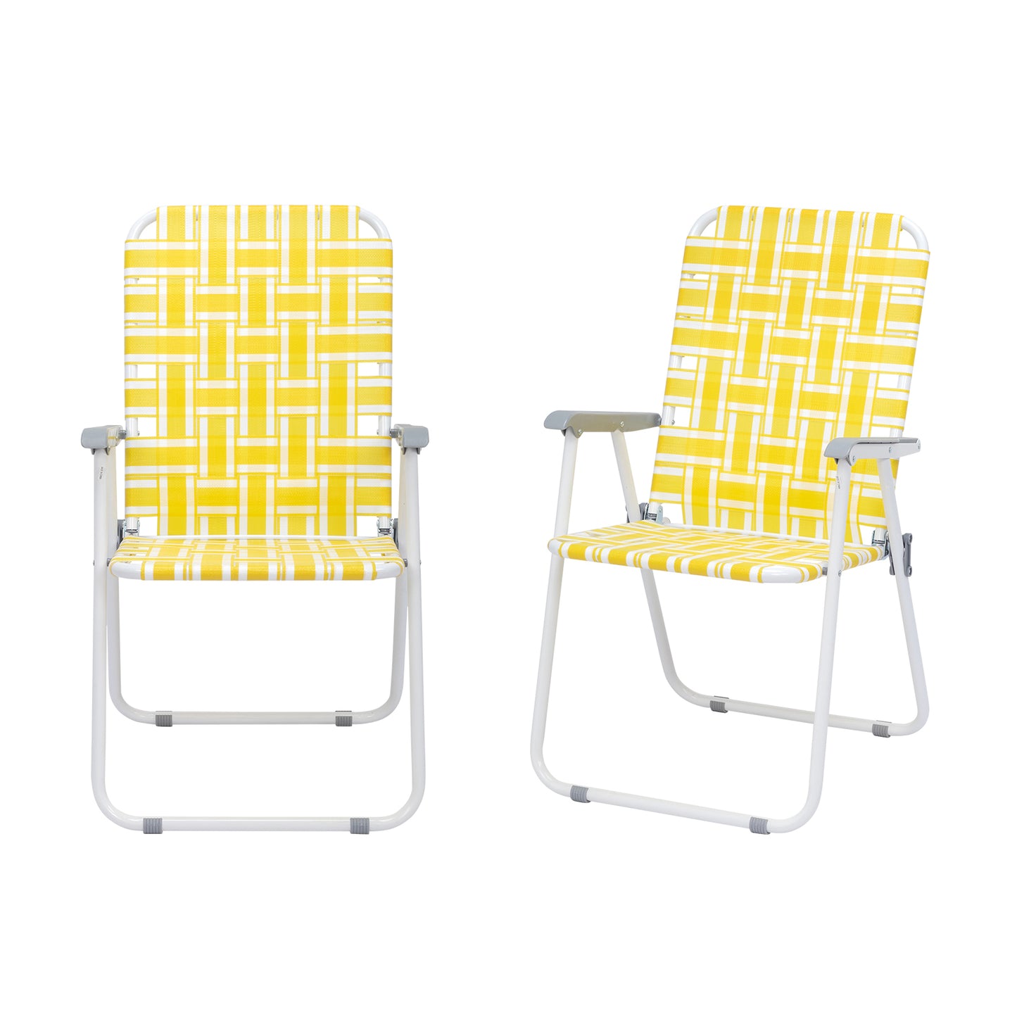 2pcs Steel Tube PP Webbing Bearing 120kg Folding Beach Chair Yellow & White Strip