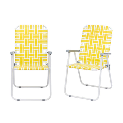 2pcs Steel Tube PP Webbing Bearing 120kg Folding Beach Chair Yellow & White Strip