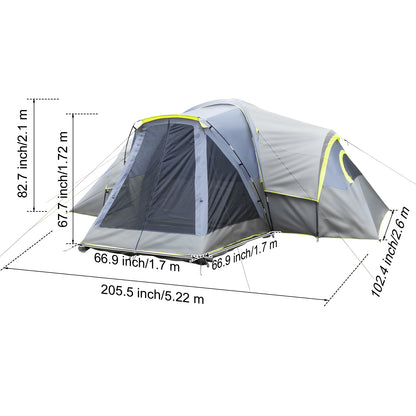 522*260*210cm Can Accommodate 10 People Three Rooms Polyester Cloth Fiberglass Poles  Camping Tents  Family Tents Dark Gray