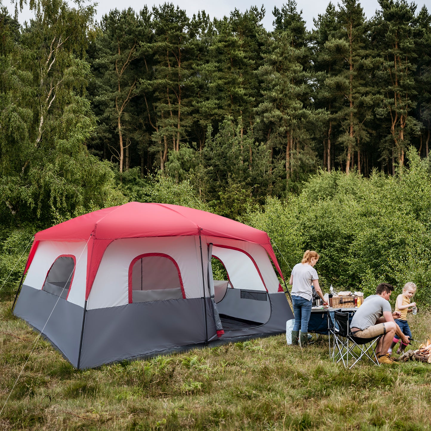 430*430*210cm Polyester Cloth Fiberglass Poles Can Accommodate 14 People Camping Tent Red And White