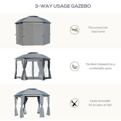 144x144 Inch Round Outdoor Gazebo, Patio Dome Gazebo Canopy Shelter with Double Roof, Netting Sidewalls and Curtains, Zippered Doors Grey AS ( Amazon Shipping)（Prohibited by WalMart）