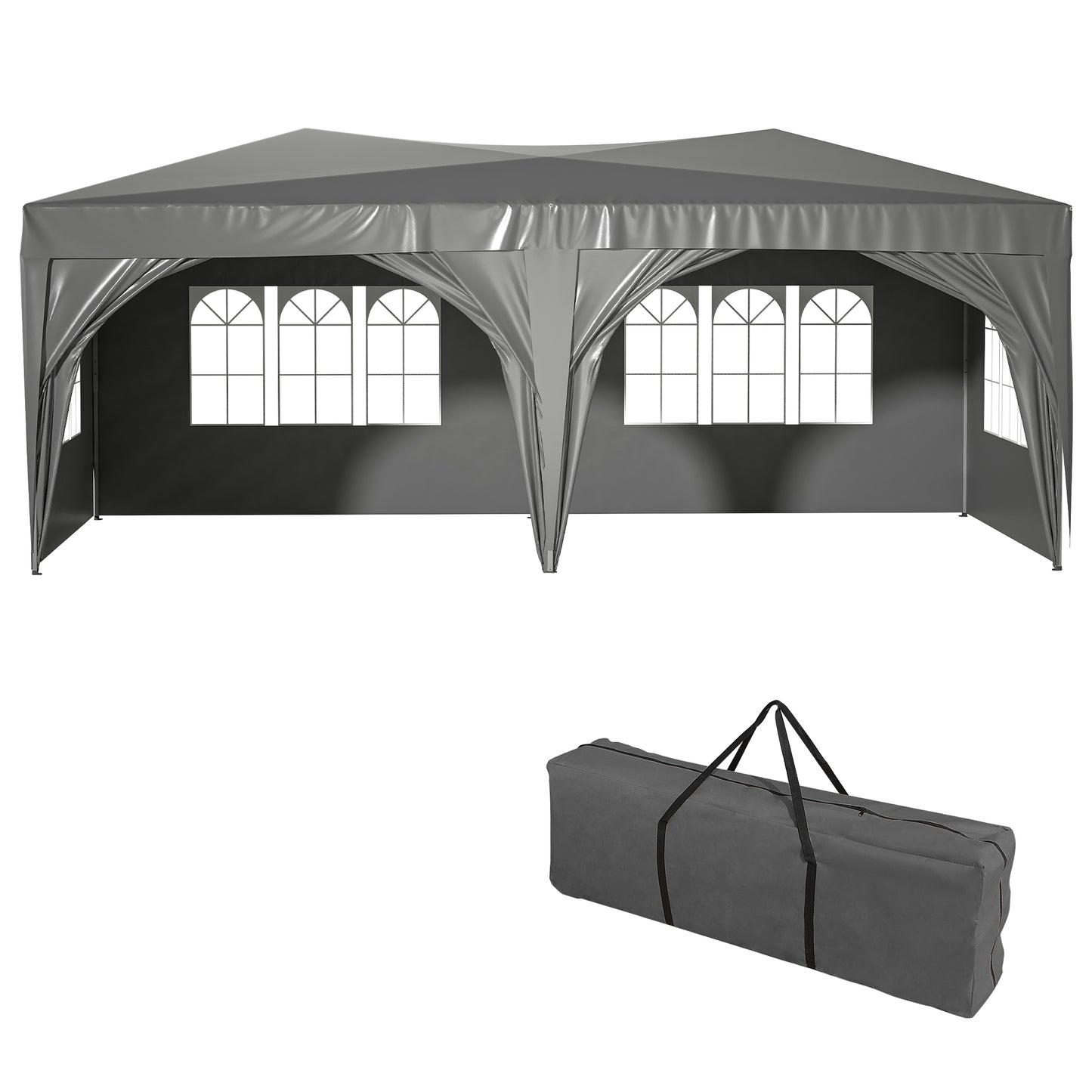 10'x20'Pop Up Canopy Outdoor Portable Party Folding Tent with 6 Removable Sidewalls + Carry Bag + 6 pcs Weight Bag Beige Grey