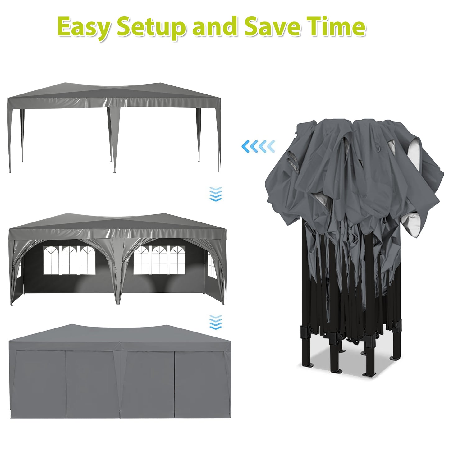 10'x20'Pop Up Canopy Outdoor Portable Party Folding Tent with 6 Removable Sidewalls + Carry Bag + 6 pcs Weight Bag Beige Grey